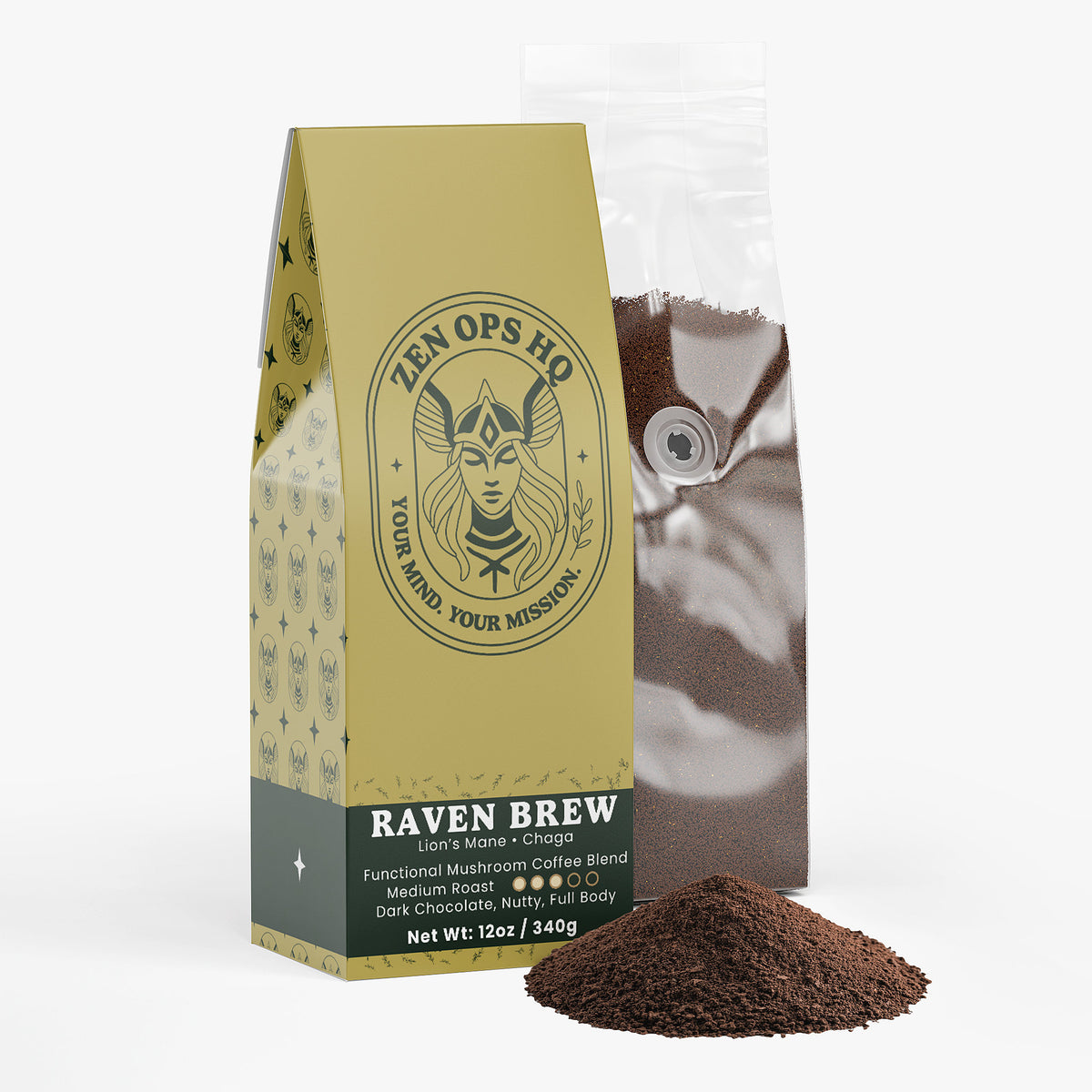 Raven Brew — Functional Mushroom Coffee Blend (Medium Roast)