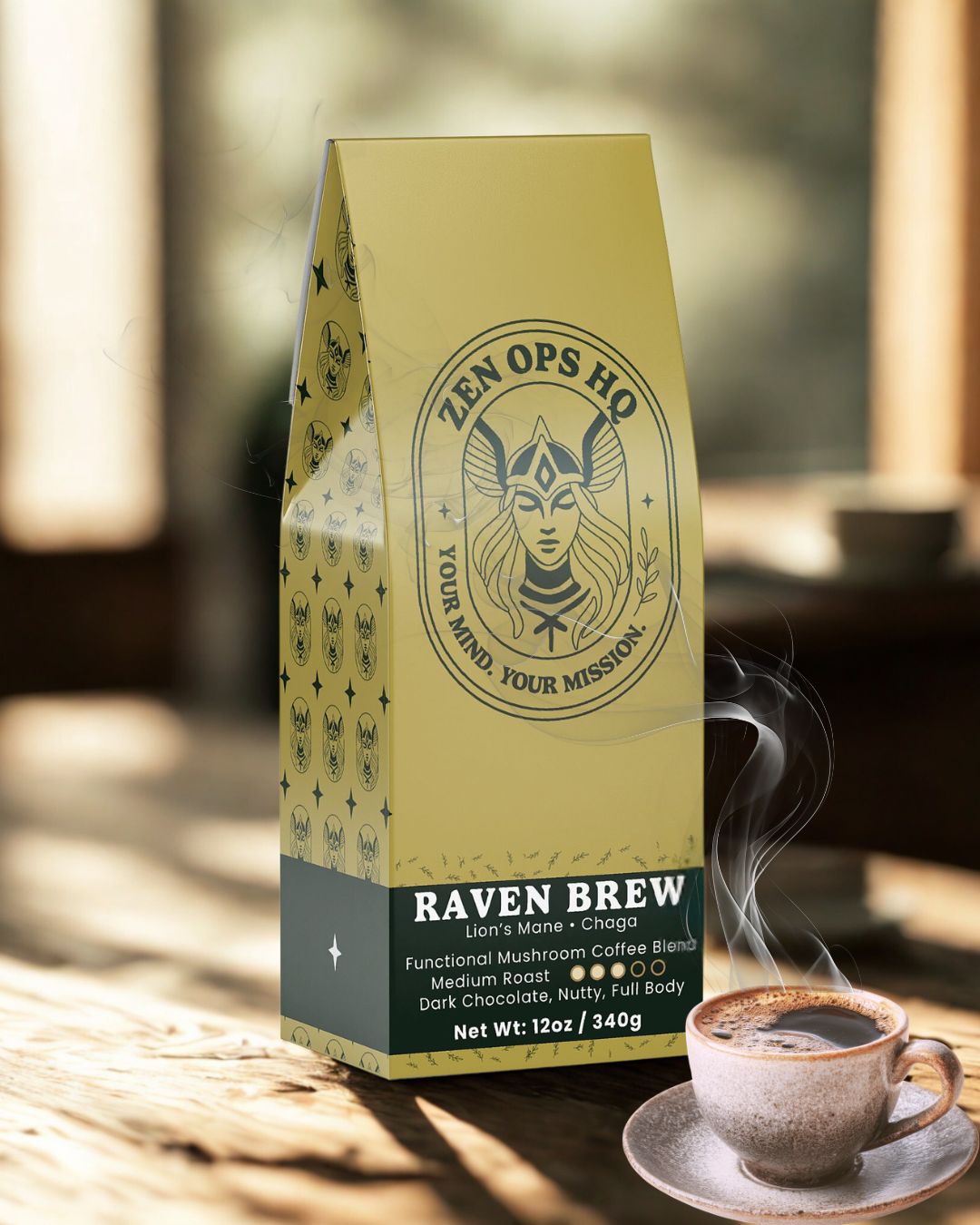 Raven Brew — Functional Mushroom Coffee Blend (Medium Roast)